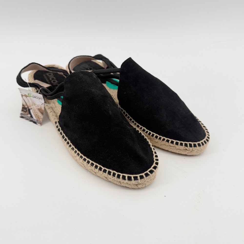 Picon Womens Black Leather Suede Espadrille Sandals Made in Spain Size 8 NEW